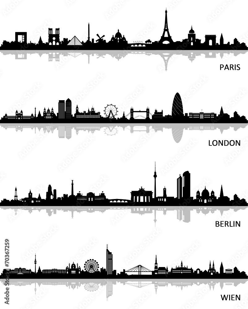 Skylines Paris London Berlin Wien - obrazy, fototapety, plakaty 