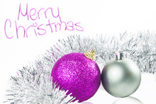 Christmas Card With Ornaments Silver And Purple