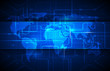 Blue abstract technology background with world map.