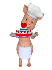 Wall Mural - 3d cartoon pig with a lovely cake