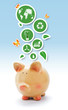 Eco piggy bank with green environmental stickers