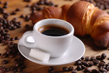 Fototapeta Mapy - tazza di caffè espresso con brioche