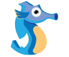 Wall Mural - funny blue seahorse cartoon