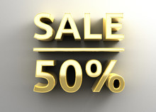 Sale 50% - Gold 3D Quality Render On The Wall Background With So