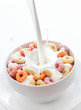 Bowl of colorful fruit loops breakfast cereal
