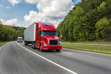 Red Semi Truck On An Interstate Highway