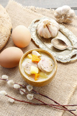 Canvas Print - Portion of the sour rye soup made of soured rye flour and meat