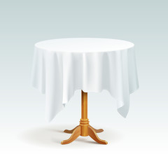 Canvas Print - Vector Empty Wood Round Table with Tablecloth