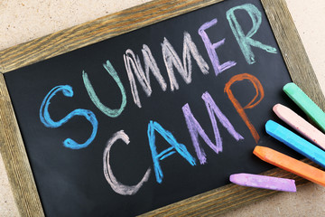 Wall Mural - text summer camp written with chalk