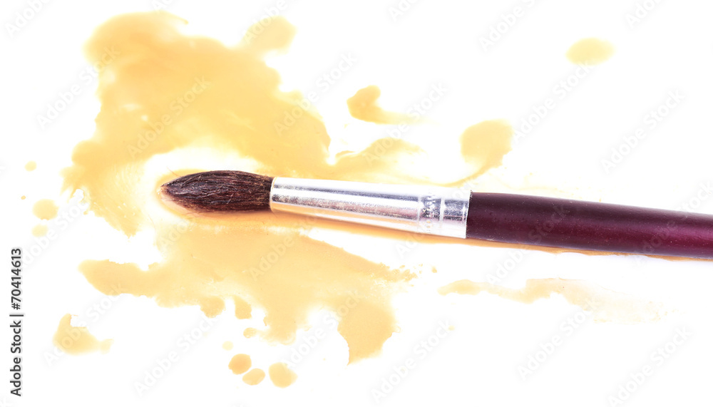 Brush and spilled paint isolated on white