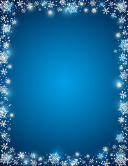 blue background with frame of snowflakes, vector