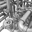 Industrial 3d illustration. Fantasy pipeline in factory