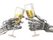 High Technology holiday. Two robots with wineglasses