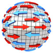 Red and blue arrows on abstract globe