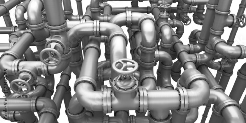 Naklejka - mata magnetyczna na lodówkę Industrial 3d illustration. Maze made of pipes