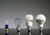 Fototapeta  - Candle, tungsten bulb,fluorescent bulb and LED bulb