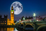 Fototapeta Big Ben - Big Ben and the Houses of Parliament with full moon