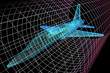Aircraft Model In Wind Tunnel: Simulation of an aircraft model being analyzed in wind tunnel for aerodynamic effects on its structure - 3d presentation