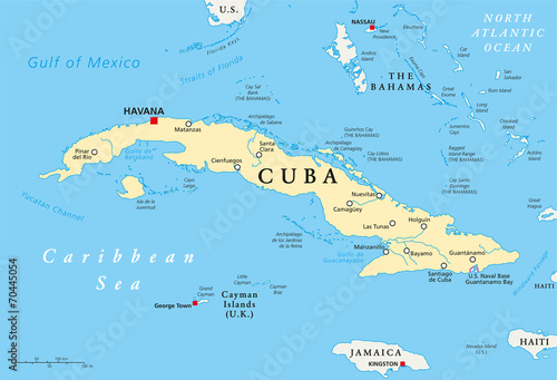 Obraz w ramie Cuba Political Map