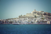 Ibiza Eivissa Old Town With Blue Mediterranean Sea