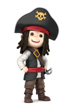 3D Render Of A Boy Wearing Halloween Pirate Costume