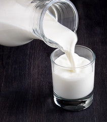 Wall Mural - Milk pouring into a glass on black board