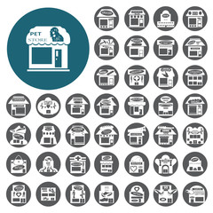 Single shop and store, supermarket vector icons set. Vector Illu