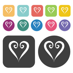 Wall Mural - Heart with curve designs icon. Heart icon set. Round and rectang