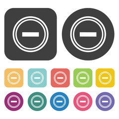 Decrease symbol icon. Video sign symbol icons set. Round and rec