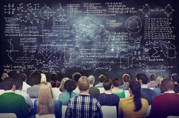 Poster - Multiethnic Group of People with Formula on Chalkboard