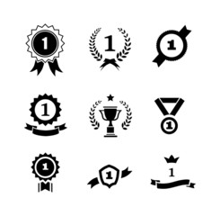 Set of black and white circular  winner emblems