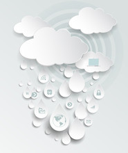 Paper Cloud Computing With Icon In Rain Drops
