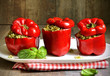Sweet pepper stuffed with rice and basil pesto.