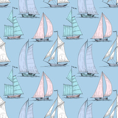 Cute boats sailing on sea seamless pattern