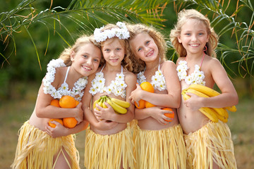 Sticker - portrait of four girls in a tropical style