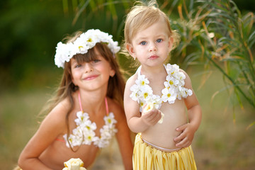 Sticker - portrait of two girl in tropical style