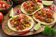 Mexican cuisine-tortillas with chili con carne and tomato salsa