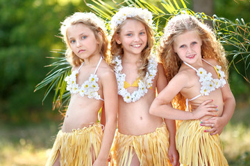 Sticker - portrait of three girls in a tropical style