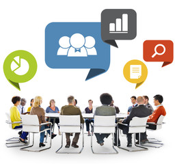 Poster - Group of People in Meeting with Speech Bubbles