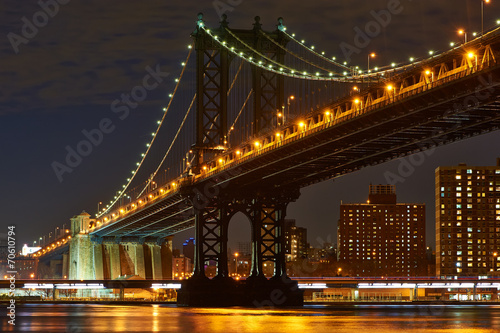 Plakat na papierze fotorealistycznym Manhattan most i panoramę widok z brooklyn w nocy