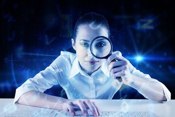 Aufkleber - Businesswoman typing and looking through glass