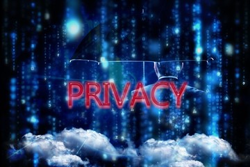 Poster - Privacy against lines of blue blurred letters falling