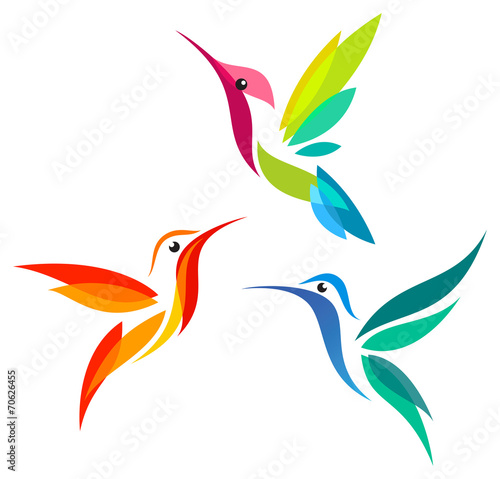 Obraz w ramie Stylized Hummingbirds