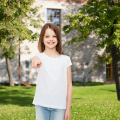 Sticker - smiling little girl in white blank t-shirt