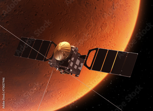 Fototapeta na szkło Statek kosmiczny „Mars Express” na orbicie planety Mars