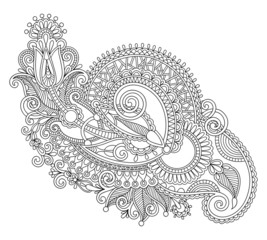 Sticker - original hand draw line art ornate flower design. Ukrainian trad