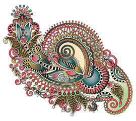 original hand draw line art ornate flower design. Ukrainian trad