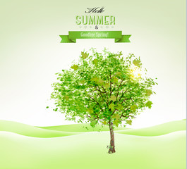 Aufkleber - Summer background with a green tree. Vector.