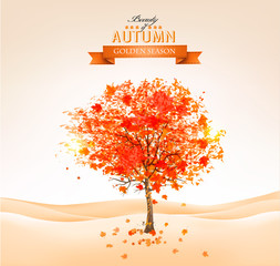 Poster - Autumn tree with orange leaves. Vector.