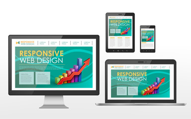 Wall Mural - responsive web design concept in different devices